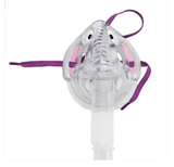 Pediatric nebulizer mask with purple strap and animal design for respiratory therapy