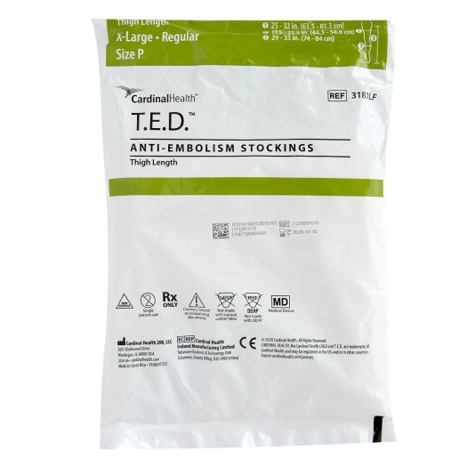 Pack of T.E.D. thigh length anti-embolism stockings, X-Large Regular size, medical supply