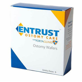 Entrust Ostomy Care wafers box, medical supplies for ostomy care, 5 units per box