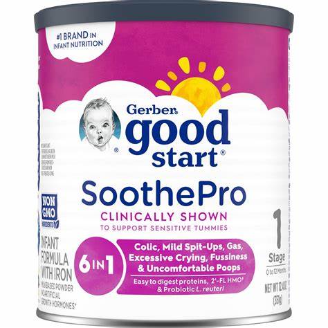 Gerber Good Start SoothePro infant formula powder for sensitive tummies, non-GMO, stage 1.