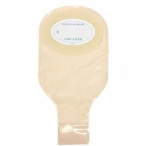 Beige ostomy pouch with adhesive backing for medical supply home use