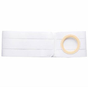 white ostomy belt with circular opening for medical support and secure pouch attachment