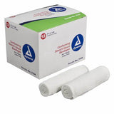 Box of conforming stretch gauze bandages with two rolled medical bandages in front