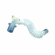 Flexible corrugated medical breathing tube with connectors on white background