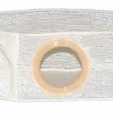 Adjustable ostomy belt with elastic fabric and circular opening for medical device support