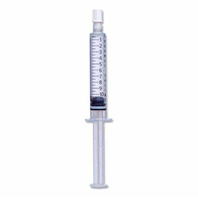 Clear medical syringe with measurement markings on white background for home medical use