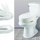 Raised toilet seat for bathroom safety and accessibility, shown on a standard toilet.