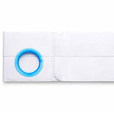 White medical device pouch with blue plastic ring, homecare medical supply product