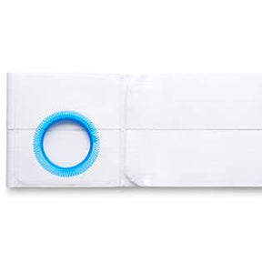 White medical device pouch with blue plastic ring, homecare medical supply product