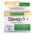 Nature's Bounty Sleep 3+ Stress Support dietary supplement box with melatonin and GABA for sleep aid