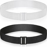 Adjustable black and white medical elastic belts with secure buckle closures on white background