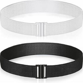 Adjustable black and white medical elastic belts with secure buckle closures on white background