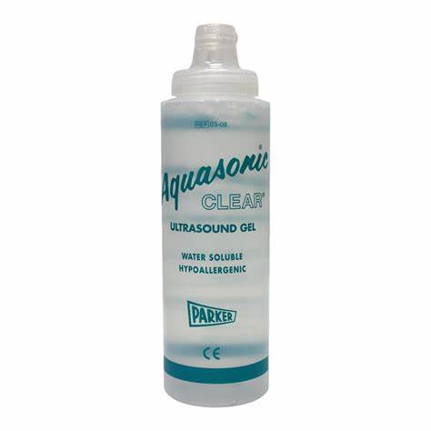 Aquasonic clear ultrasound gel bottle, water soluble and hypoallergenic, medical supply