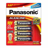 Panasonic AA alkaline battery 8-pack with improved performance and long-lasting power.