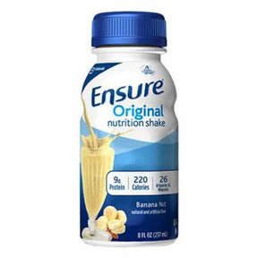 Ensure Original nutrition shake bottle, banana nut flavor, 8 fl oz, high protein drink.