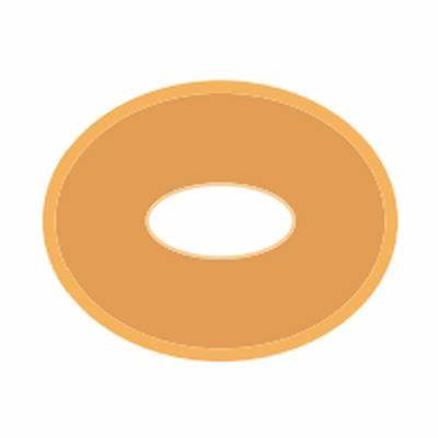beige medical adhesive barrier ring with central hole, ostomy supplies on white background