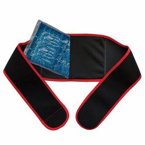 Black and red reusable hot cold therapy wrap with gel insert for pain relief
