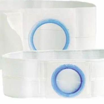 White medical ostomy belts with blue plastic ring for stoma support