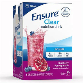 Ensure Clear nutrition drink Blueberry Pomegranate flavored box with nutrition details visible