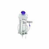 Sterile medical drainage bag with clear volume markings and attached tubing on white background
