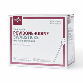 Box of Medline povidone-iodine swabsticks for professional medical use, 50 swabs