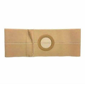 Beige medical ostomy belt with center stoma opening for home health support