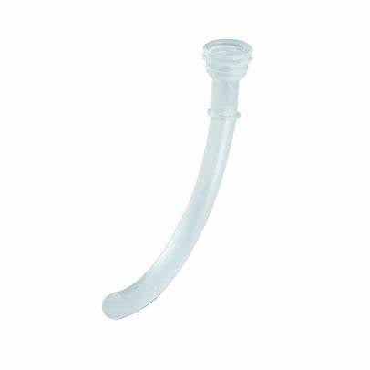 Curved clear tracheostomy tube for medical use, isolated on white background