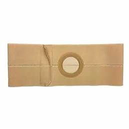 Beige medical support belt with central circular opening for ostomy care