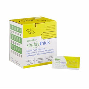 SimplyThick EasyMix instant food thickener box with individual packet, for dysphagia support.