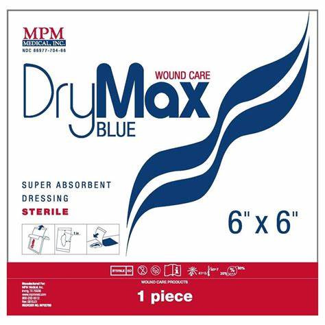 DryMax Blue wound care 6x6 inch sterile super absorbent dressing single pack
