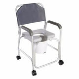 Cardinal Health Aluminum Commode Shower Chair With Back, Locking Casters, 10 Qt