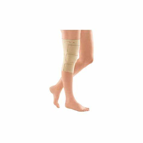 Compression knee sleeve worn on leg for joint support and pain relief