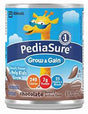 PediaSure Grow & Gain chocolate nutrition shake can for kids, with giraffe mascot and nutritional info.