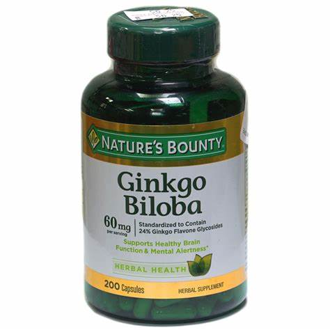 Nature's Bounty Ginkgo Biloba supplement bottle with 200 capsules for brain health