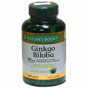 Nature's Bounty Ginkgo Biloba supplement bottle with 200 capsules for brain health