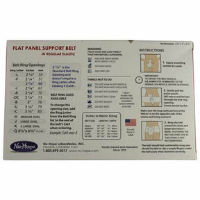 Medical flat panel support belt size chart with instructions for application and care