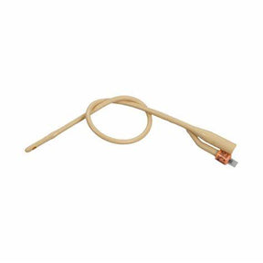 Sterile Foley catheter latex with drainage eye and inflation balloon on white background