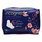 Incognito Ultra Thin Pads with Wings, 14 count, for daily discharge, menstrual, and bladder leakage
