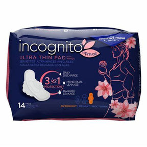Incognito Ultra Thin Pads with Wings, 14 count, for daily discharge, menstrual, and bladder leakage