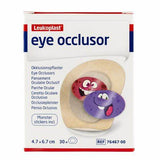 Leukoplast eye occlusor box with colorful cartoon monster stickers for eye care, 30 count