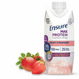 Ensure Max Protein creamy strawberry nutrition shake bottle with fresh strawberries