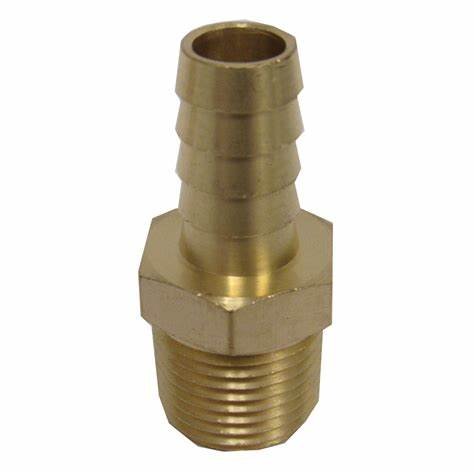 Brass hose barb fitting with threaded male end for medical supply connections