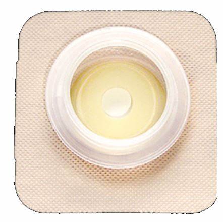 ostomy barrier with adhesive border for stoma care on a white background