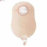 Beige ostomy pouch with transparent inspection window and secure closure for medical use