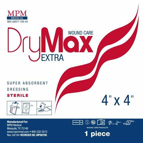 DryMax Extra wound care super absorbent sterile dressing 4x4 inch sterile packaging