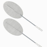 Two oval medical mesh pads with handles, used for chronic condition care at home.