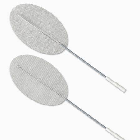 Two oval medical mesh pads with handles, used for chronic condition care at home.