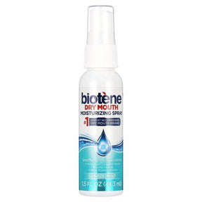 Biotene dry mouth moisturizing spray bottle with gentle mint flavor, 1.5 fl oz.
