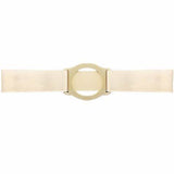 Beige medical elastic belt with central circular support for ostomy or hernia care
