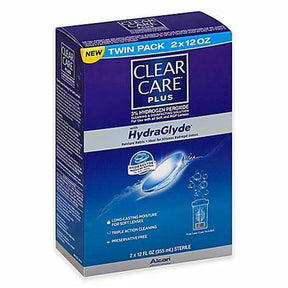 Clear Care Plus HydraGlyde contact lens cleaning solution twin pack box, 2 x 12 oz
